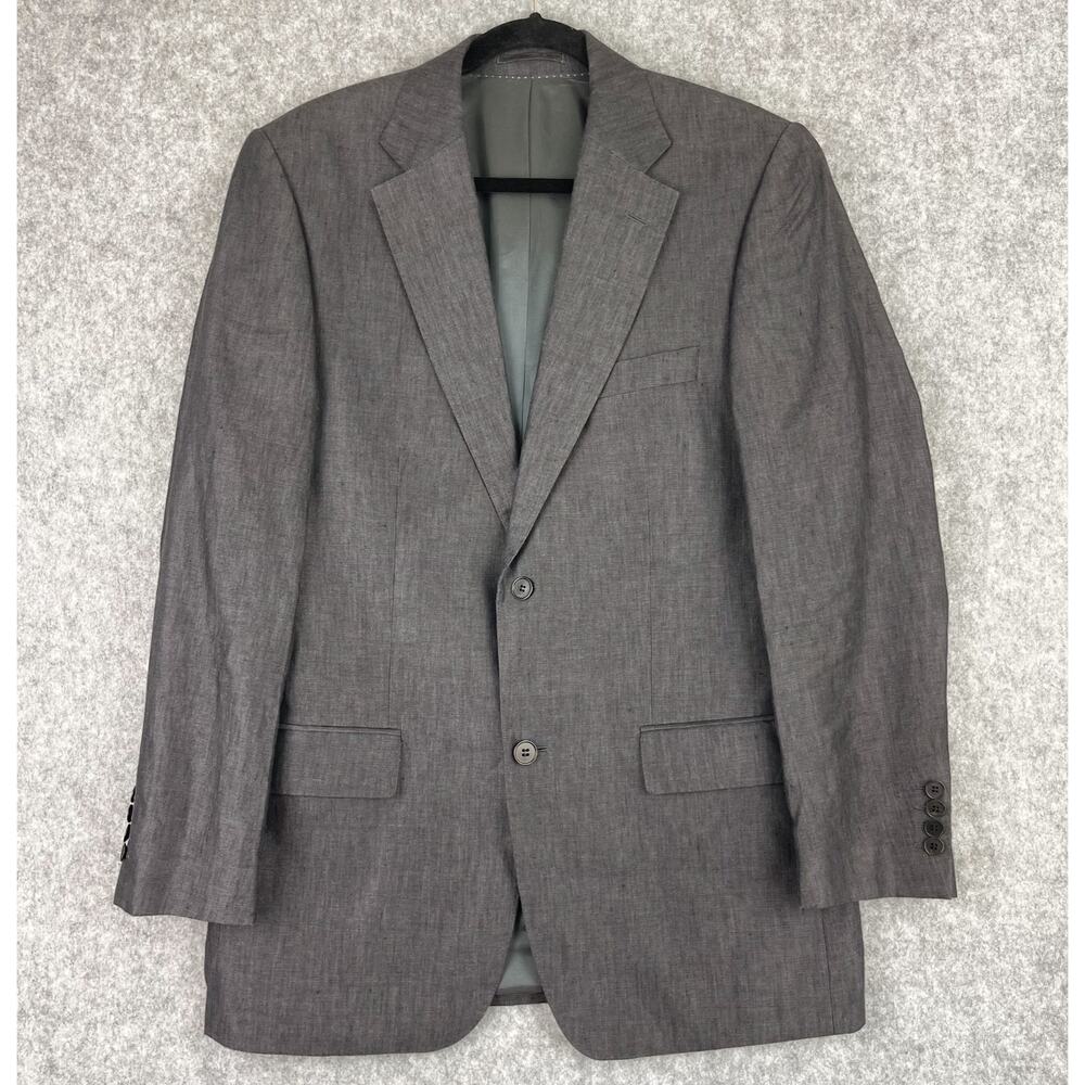 Sarar Linen Blazer Sport Coat‎ Mens 40R Gray 2 Button Lined Career Office
